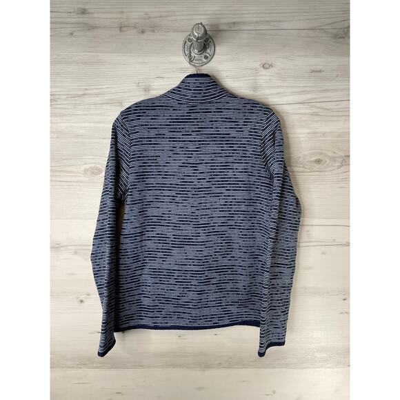 St Johns Bay Sweater Womens Medium Blue Stripe Snap Mock Neck Pullover Knit - Picture 8 of 8